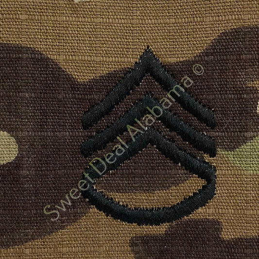 Embroidered Staff Sergeant (E-6) OCP Sew-On Rank Insignia, Multi-Camo, 2"H x 2"W