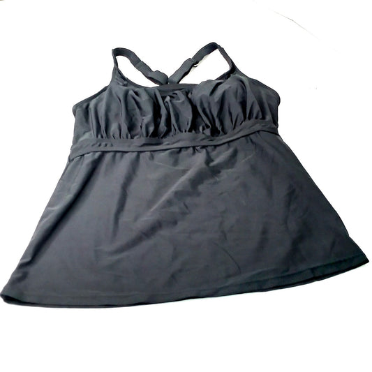 Yonique Black Tankini Swim Top Women’s Large Ruched Bust Crisscross Back NWT