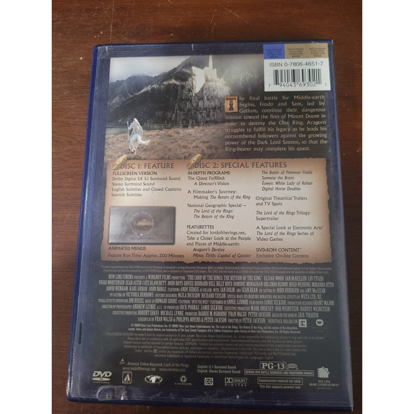 Lord of the Rings Return of the King DVD 2003 Fullscreen Epic Fantasy Adventure