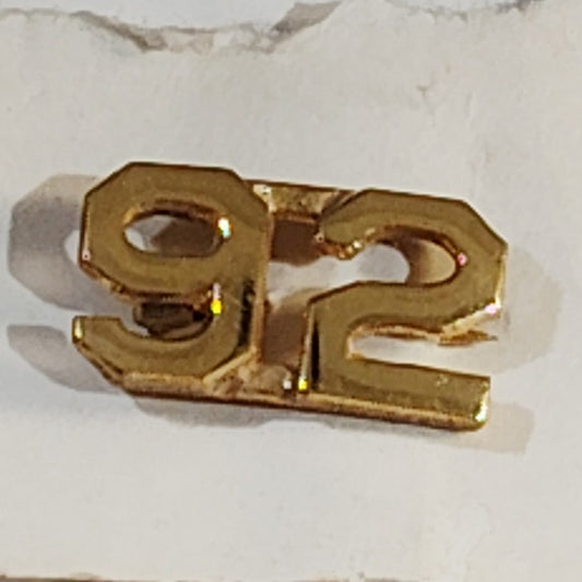 Early/Mid 1900s Brass C-Clasp "92" Collar Device 3/8"H Hat / Lapel Pin