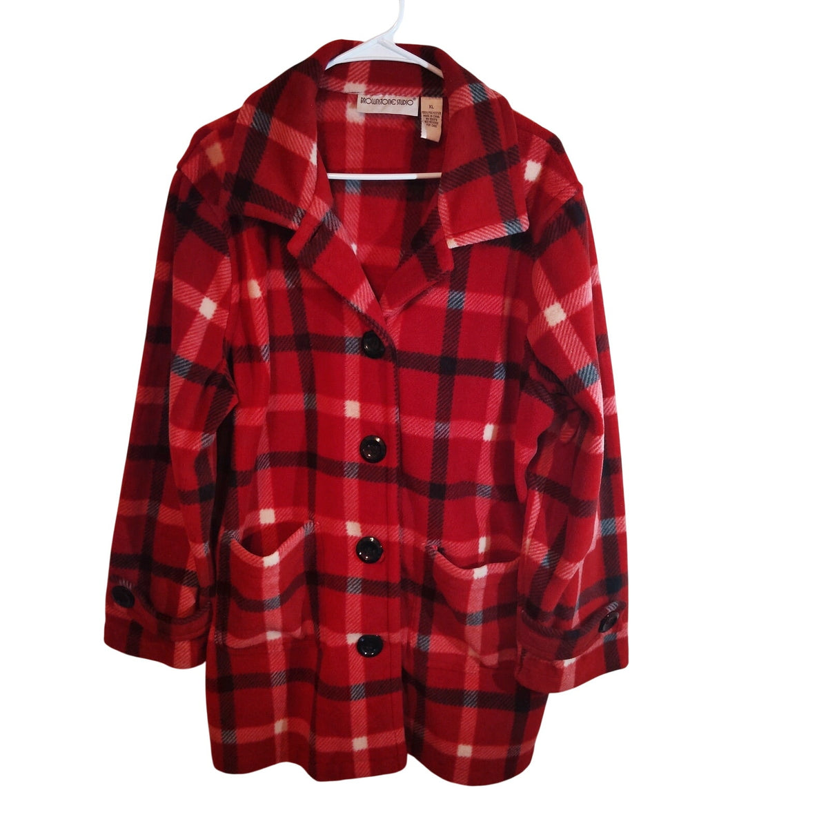 Brownstone Studio Red Plaid Flannel Shirt Jacket XL Womens Fleece Button-Up