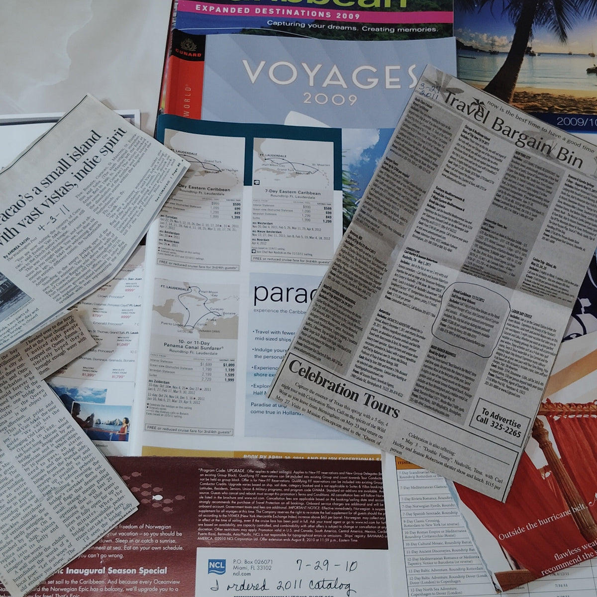 Caribbean Cruises Travel Ephemera Lot 2009-2010 Advertisements - Multi-color
