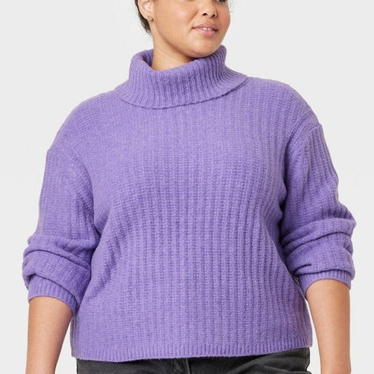 Universal Thread Womens 1X Purple Mock Turtleneck Cashmere‑Like Pullover Sweater