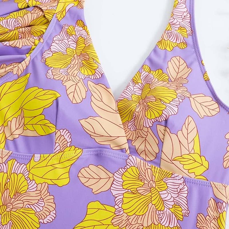 IDOPIP Women's One Piece Swimsuit, Retro Vtg Floral Print Bikini, XL, Monokini