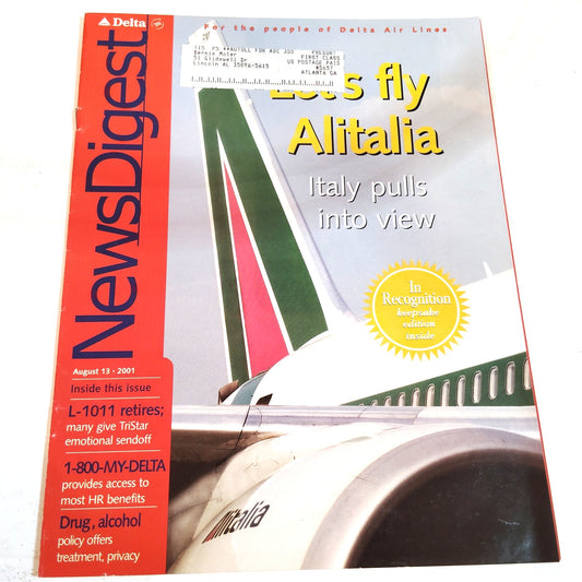 Delta News Digest Magazine 08/13/2001 - Alitalia Italy Pulls Into View