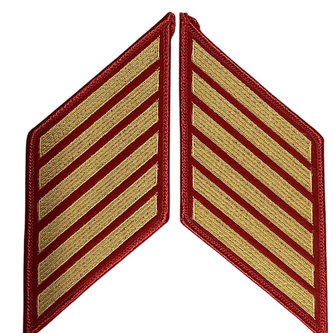 1 Set 24 Year US Marine Corps Service 6 Stripes - Gold on RED- 2-5/8"H x 5-7/8"W