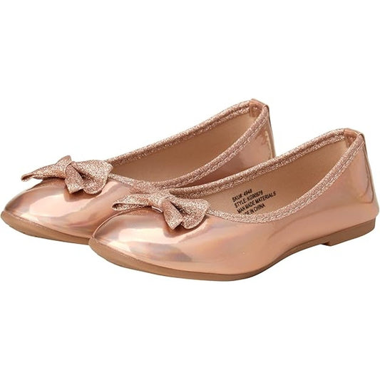 Kensie Girl Toddler Girls’ Ballet Flats – Rose Gold Glitter Bow, Size 7