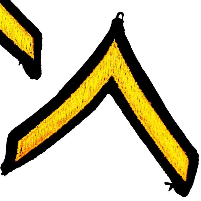 US Army Private E‑2 Rank Chevrons Male Gold on Navy Blue Pair Sew‑On