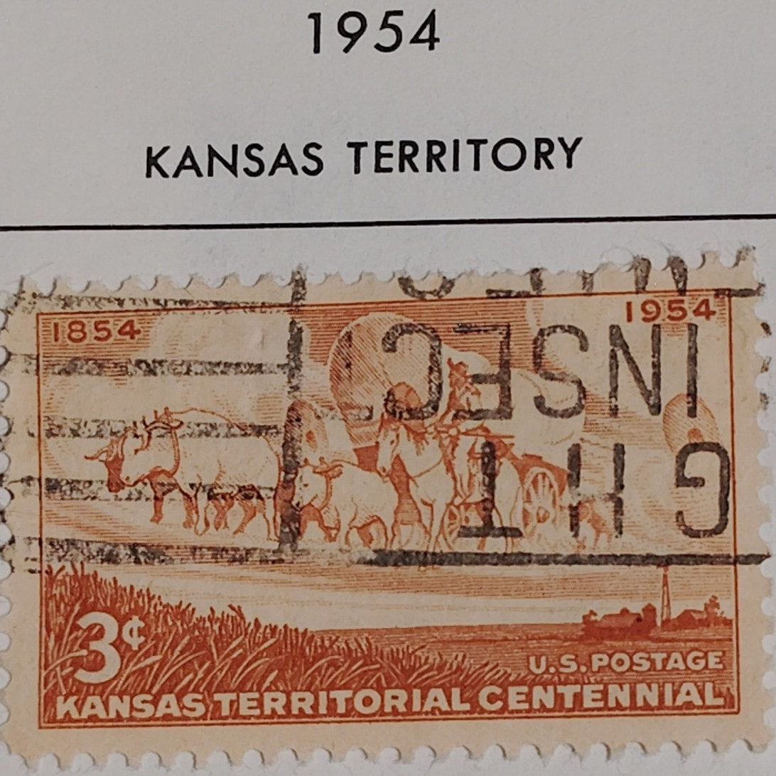 1954 3¢ Kansas Territorial Centennial Stamp – Scott #1061 – Covered Wagon & Oxen