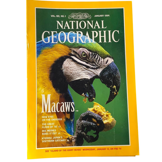 National Geographic Magazine JAN 1994, Great Flood '93 Macaws Kyushu Des Moines