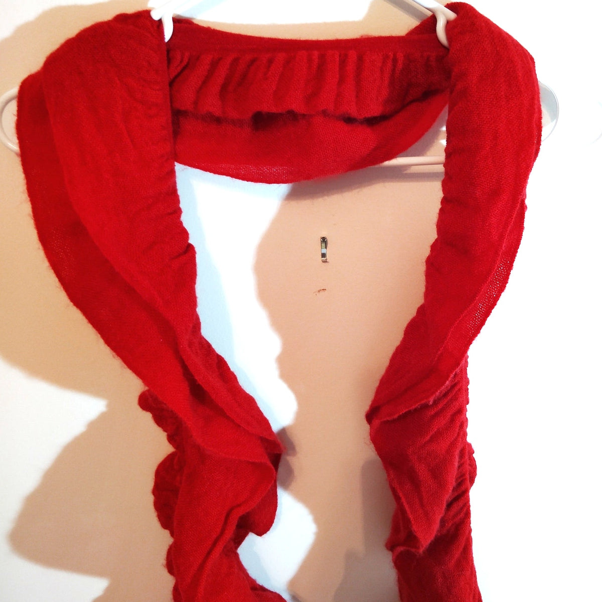 Red Ruffled Knit Scarf Women's 100% Acrylic Ruffle Edge Long Winter Wrap