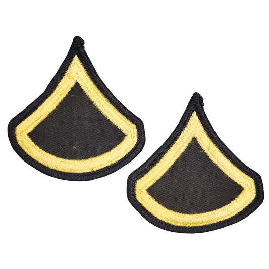 Vintage US Army PFC E‑3 Rank Chevrons Female Gold on Black Pair Sew‑On