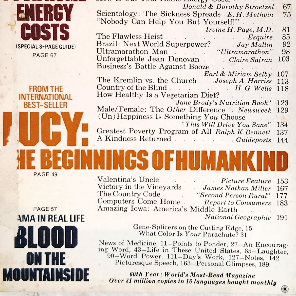 Vintage Reader's Digest Magazine September 1981 Lucy Beginnings of Humankind