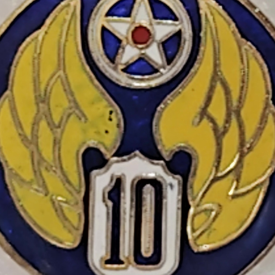 10th Air Force Novelty Hat/Lapel/Brooch Pin, Enamel Metal, Butterfly Clutch, 1"D