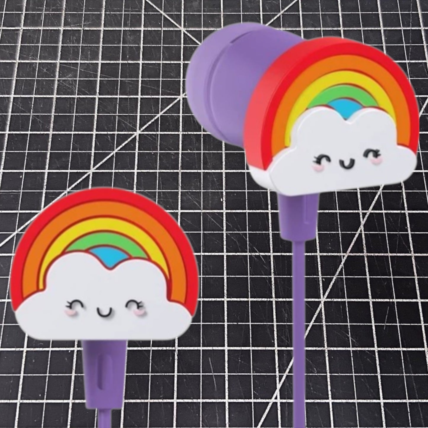 4-PK GEMS “Rainbow” Novelty Wired Earbuds – Kids – Purple