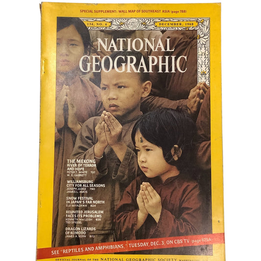 National Geographic Magazine December 1968, Mekong, Williamsburg, Jerusalem ...