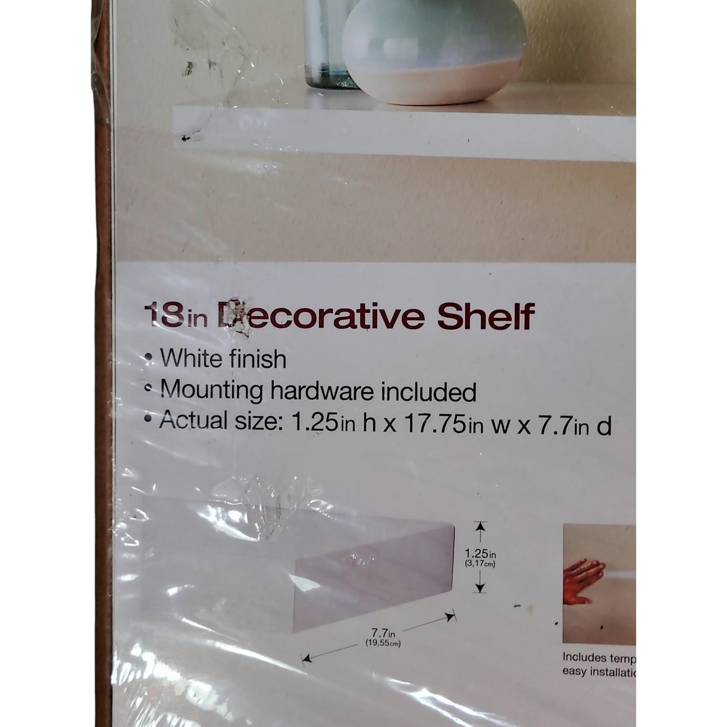 Slim Line Floating Shelf – 8" D x 18" L x 1¼" H, White MDF, Wall-Mount, Home Decorators Collection