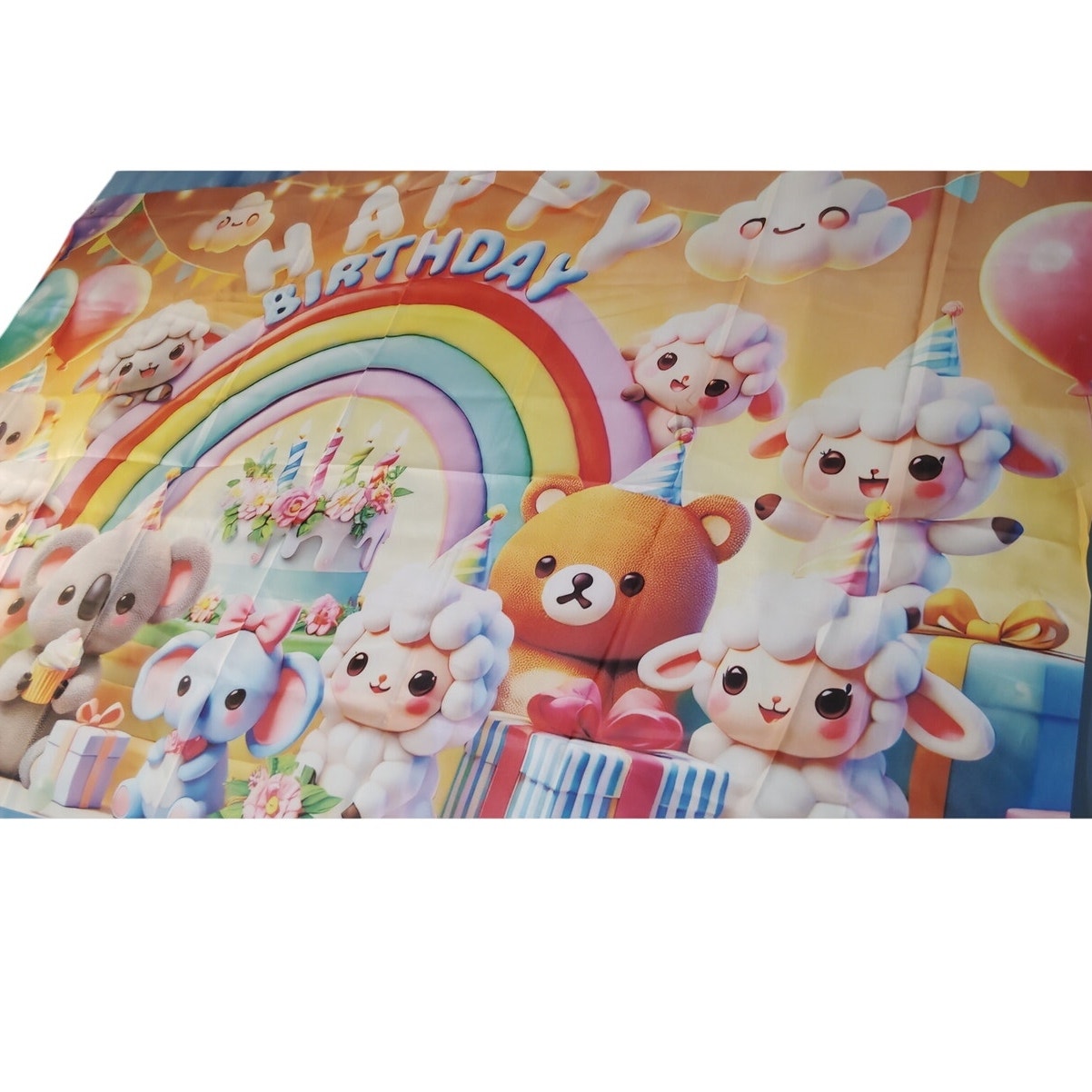 BlissYard Rainbow Birthday Backdrop 73x43 in Cute Animal Party Banner Polyester