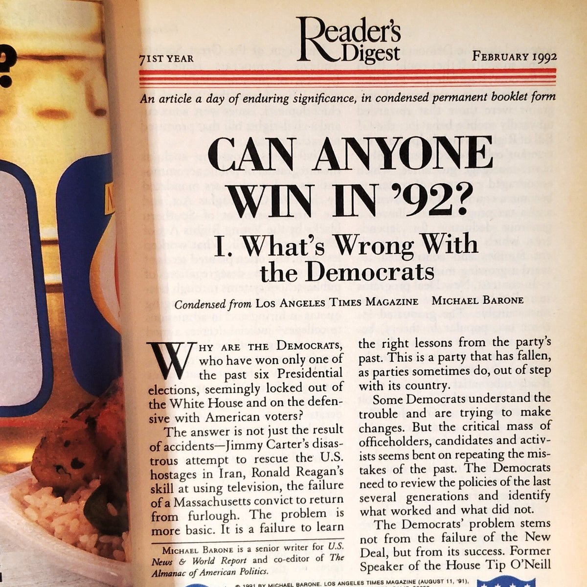 Reader's Digest February 1992 VTG Magazine Issue, Aids Epidemic, 92' Election