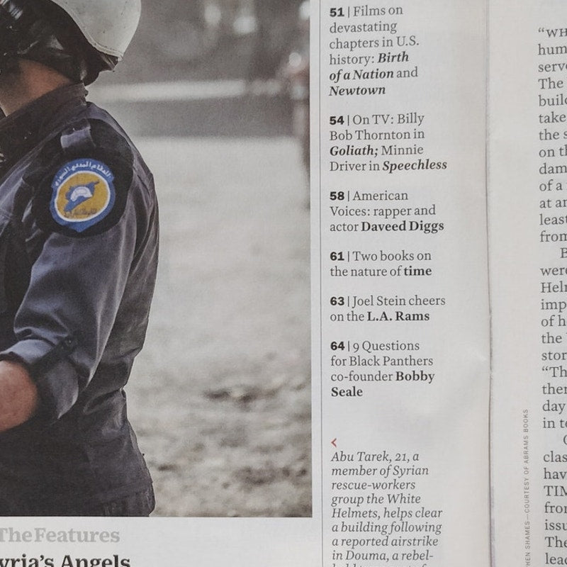 Time Magazine October 17 2016 Syria's Angels White Helmets, LA Rams, Back Issue