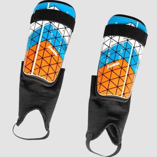 Children's Franklin Sports Shin Guards 2‑PK – Blue/Orange – MD