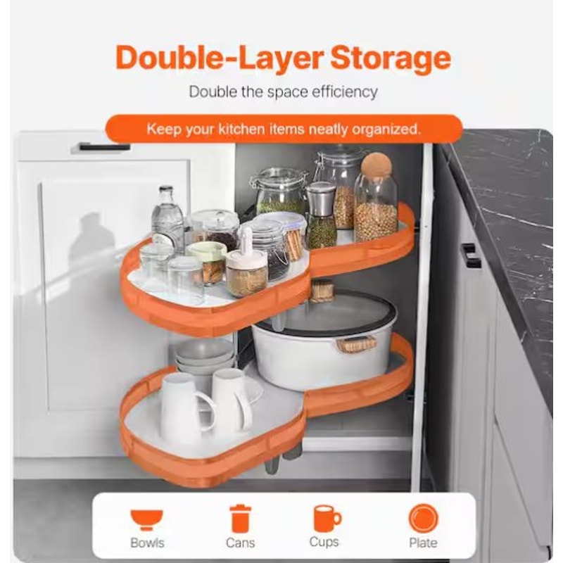 Swing Left Blind Corner Storage Pull Out 36" 2-Tier Soft Close Cloud Tray