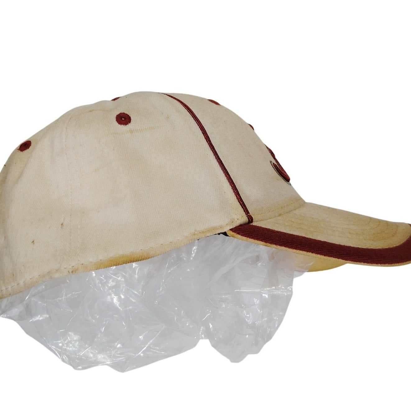 Vintage Top of the World University of Alabama One-Fit Ballcap Embroidered, Stretch Band, Aged White