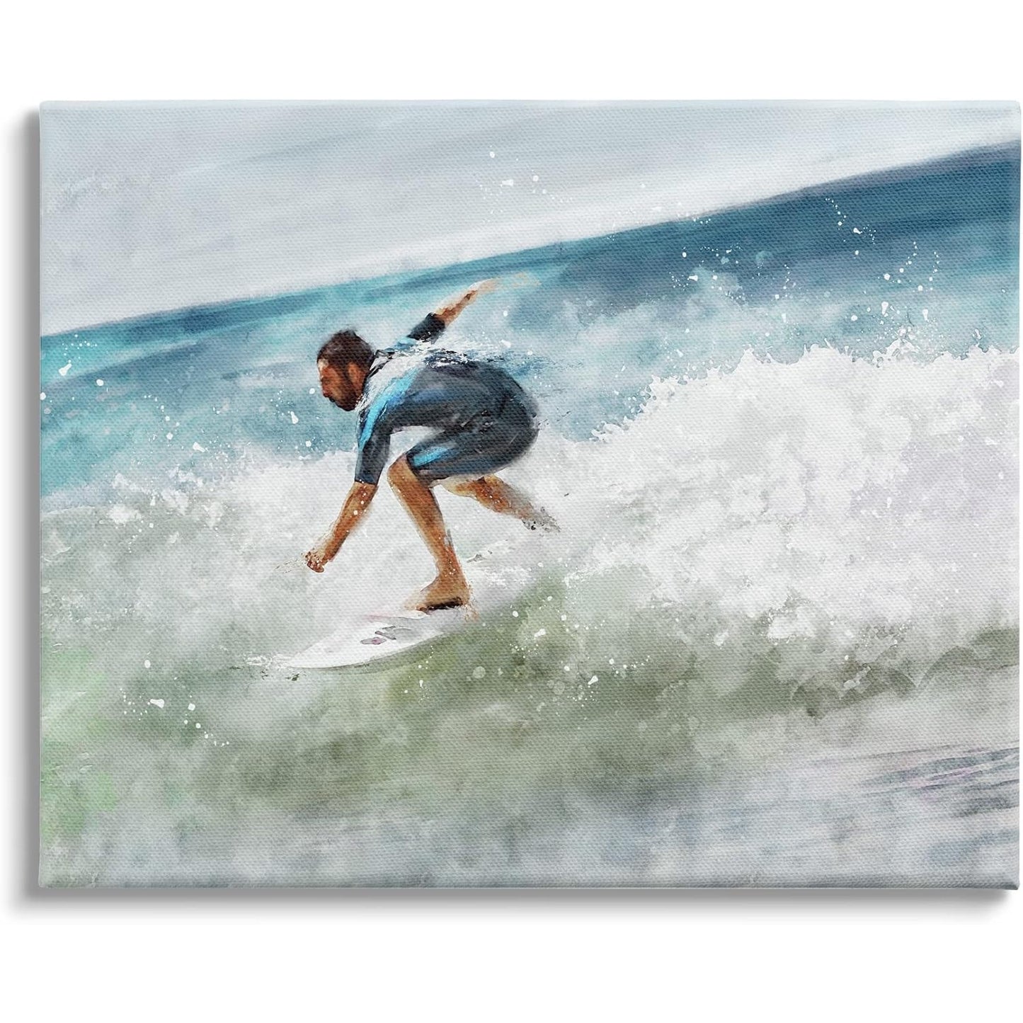 Surfer Riding Wave Stretched Canvas over Wood Wall Art, 20x16, Designer Ziwei Li