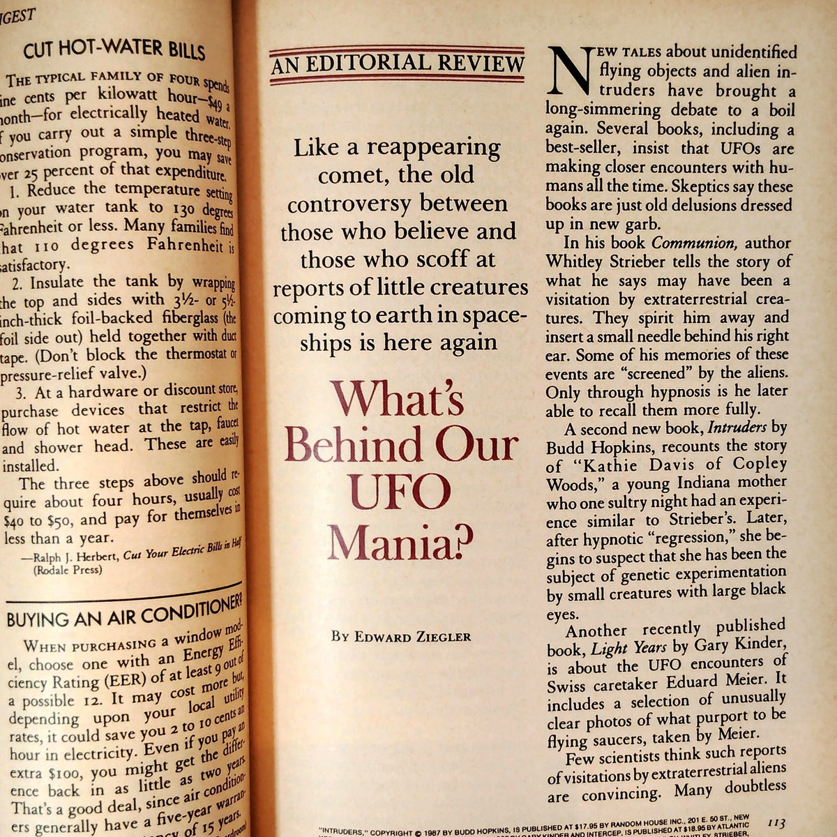 Reader's Digest August 1987 Vintage Magazine - UFO Mania & Omar Bradley
