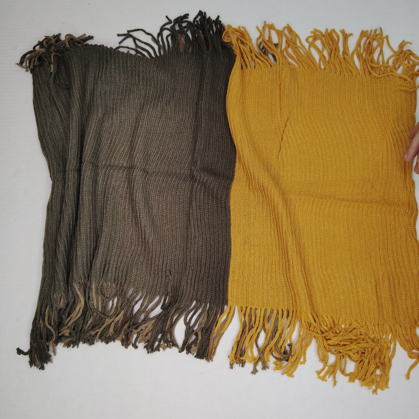 LuckyLeaf Infinity Scarf w/ Tassels Lightweight 100% Acrylic Yellow/Coffee/Khaki
