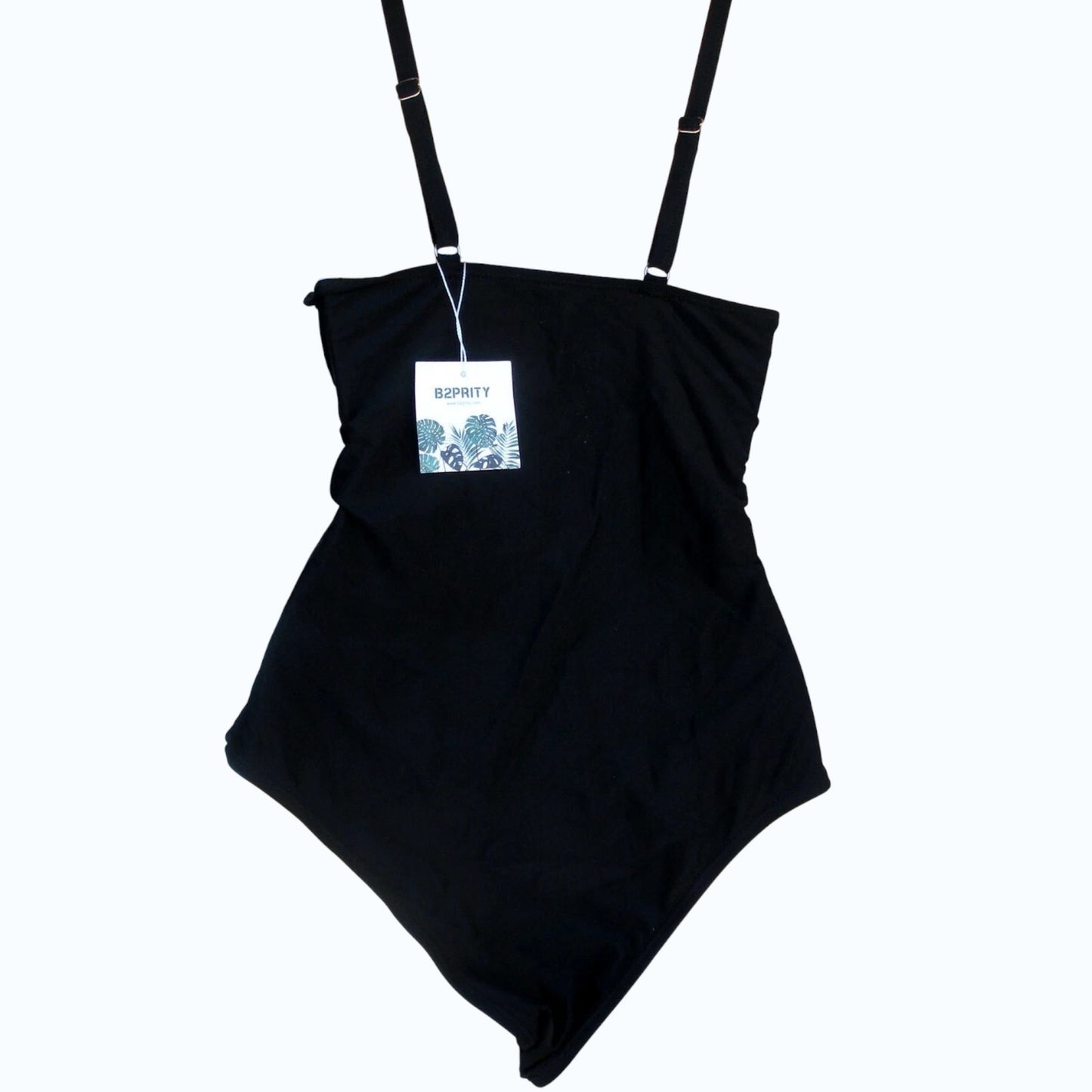 B2PRITY Criss Cross V Neck One Piece Swimsuit Tummy Control Black White Medium