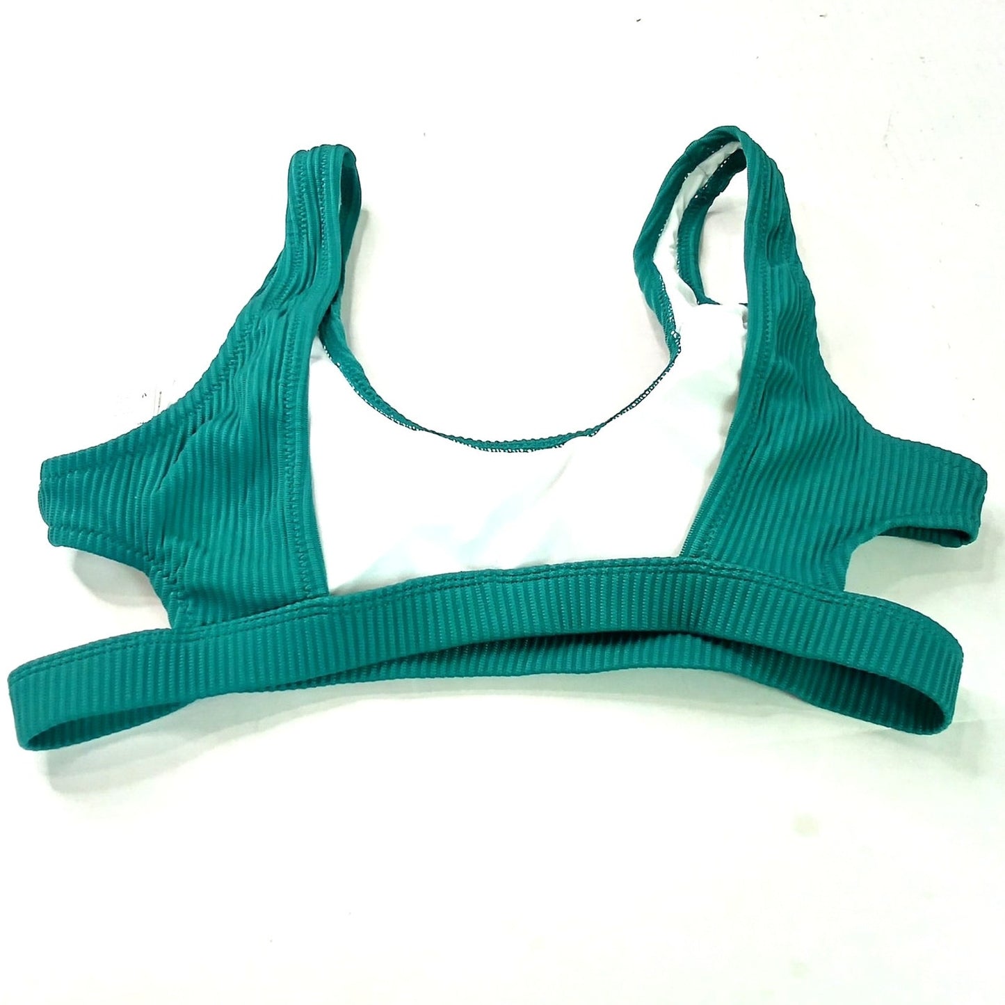 Cupshe Ribbed Scoop Neck Bikini Top, Green, Cutout Swim Women’s Medium
