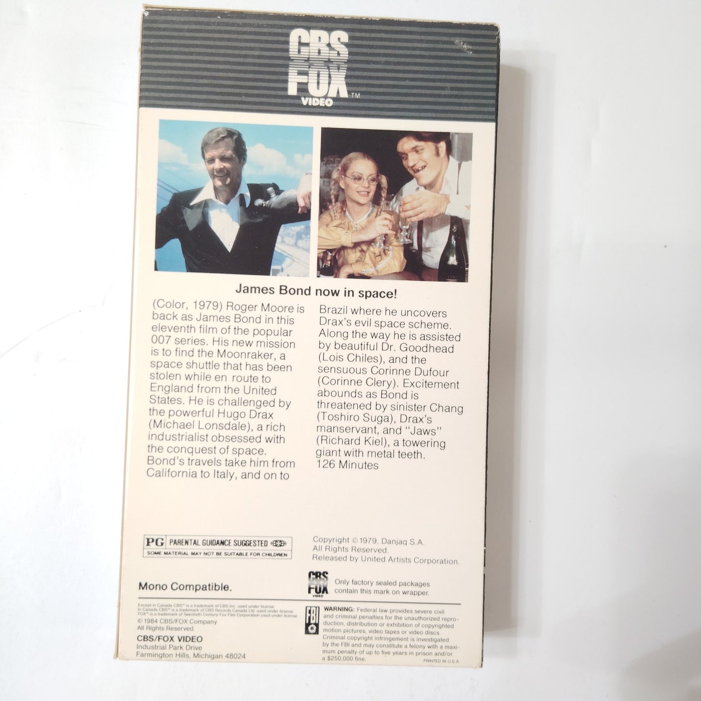 Moonraker VHS 1979 (1984 CBS/FOX Release) Roger Moore James Bond Action Sci‑Fi