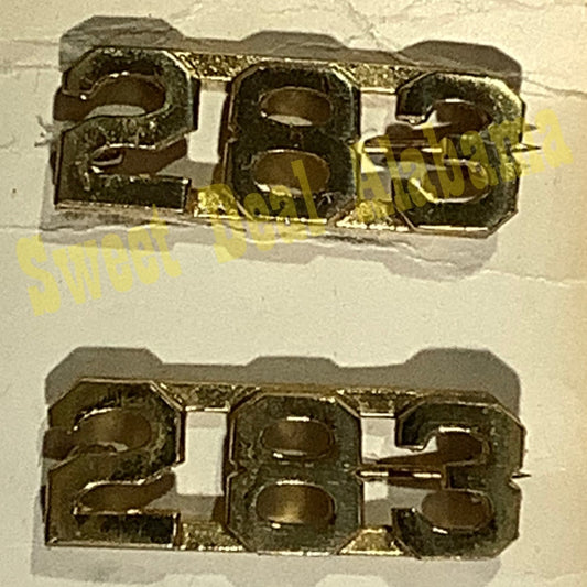 Early/Mid 1900s Brass C-Clasp "283" Collar Devices 3/8"H Hat / Lapel Pins Set