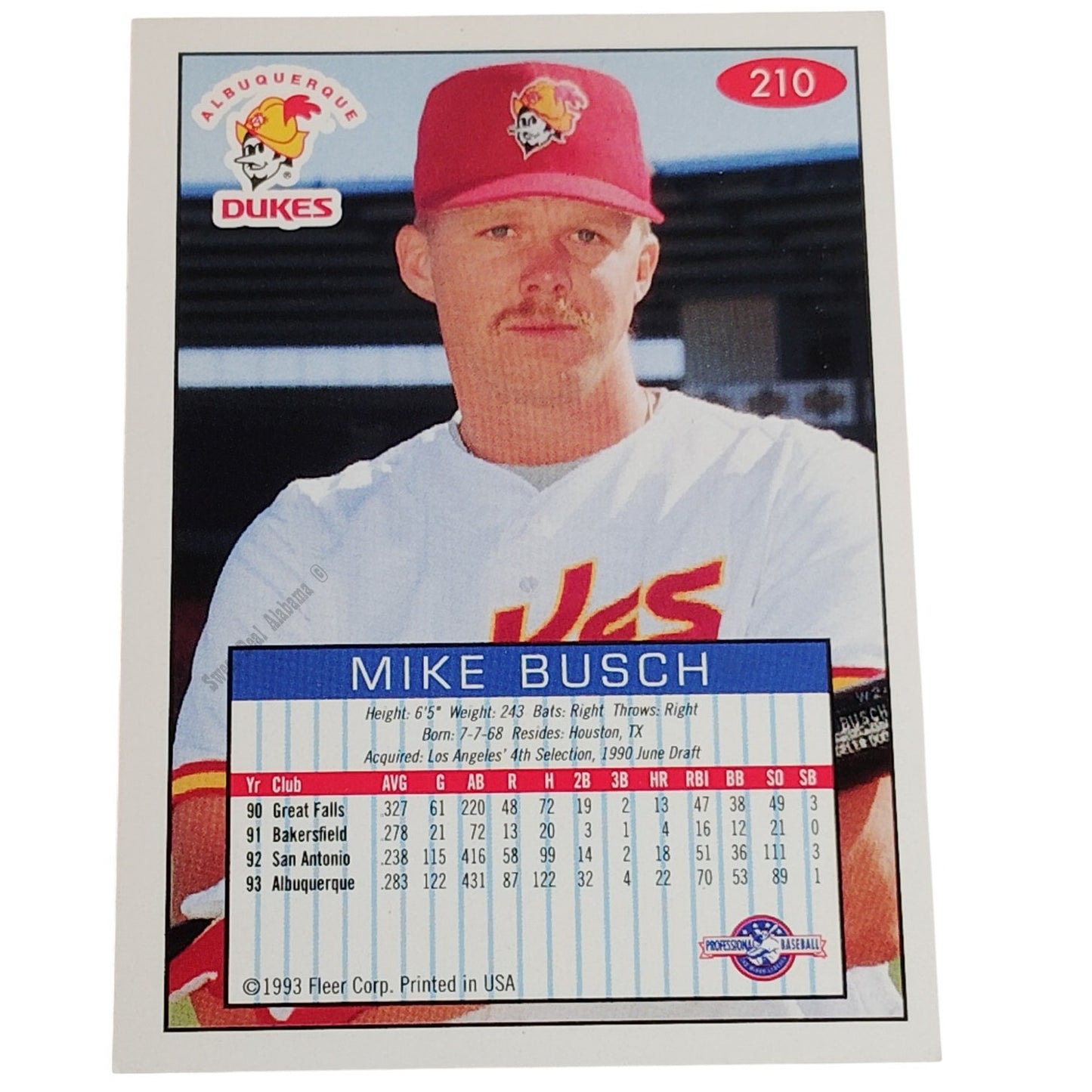 Mike Busch, Albuquerque Dukes, No. 210,  93-94 Fleer Excel Minor Leagues