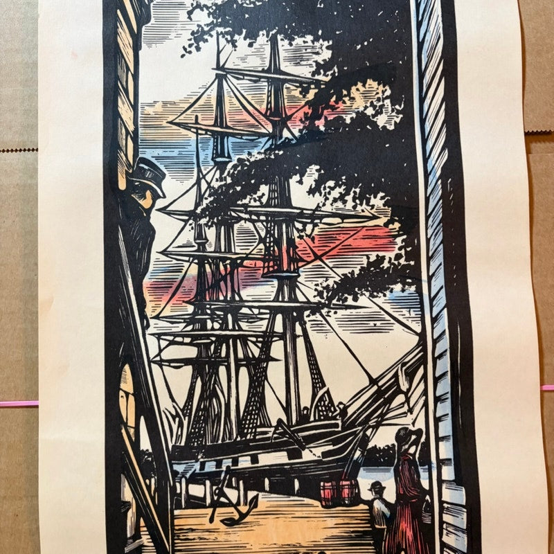 VTG James Arnold Mystic Seaport Woodblock Prints- Joseph Conrad & Chas. W Morgan