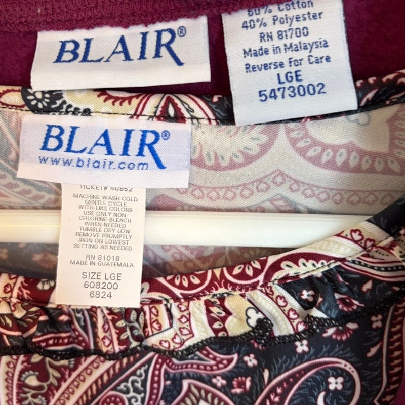 Blair Women's 2-Piece Maroon Paisley Top & Button-Up Coat Set Size L