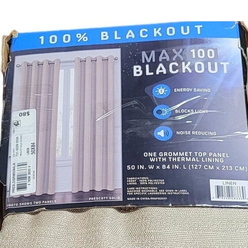 Blackout Prescott 100% Blackout Grommet Single Curtain Panel, 50"W x 84"L, Linen