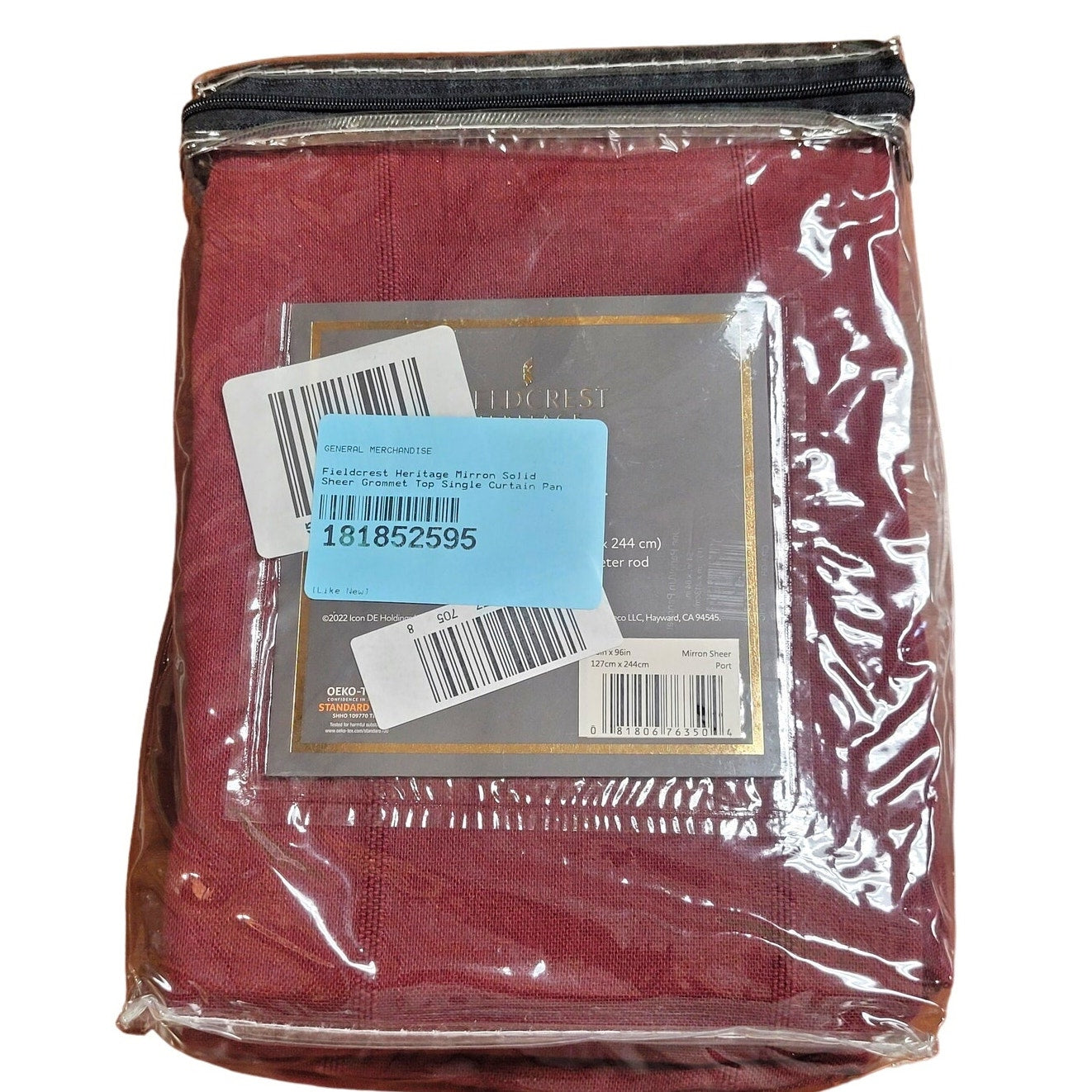 Fieldcrest Heritage Mirron Sheer Grommet Top Single Curtain Panel, 50Wx96L, Port