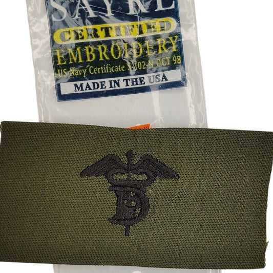 Vintage US Navy Dental Corps Subdued OD Green Caduceus Patch Sayre 3‑1/2" Sew‑On