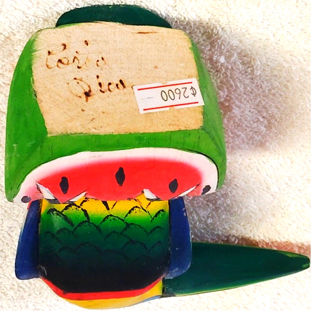 VTG Costa Rica Hand‑Carved Balsa Wood Toucan Watermelon Folk Art Figurine