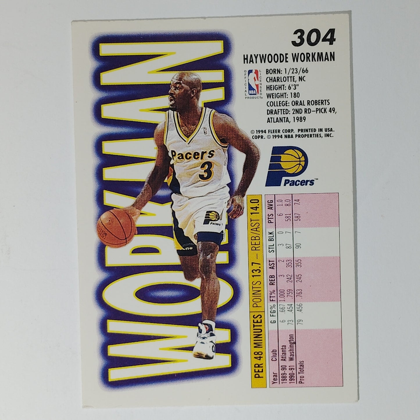 1993–94 Fleer Haywoode Workman #304 – Indiana Pacers – Guard
