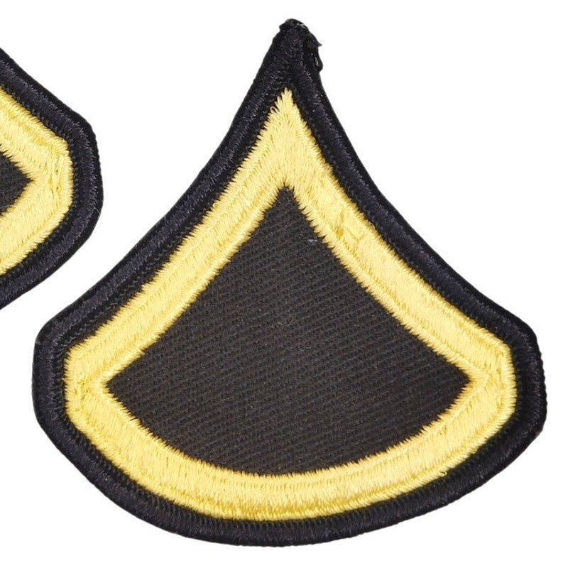 Vintage US Army PFC E‑3 Rank Chevrons Female Gold on Black Pair Sew‑On