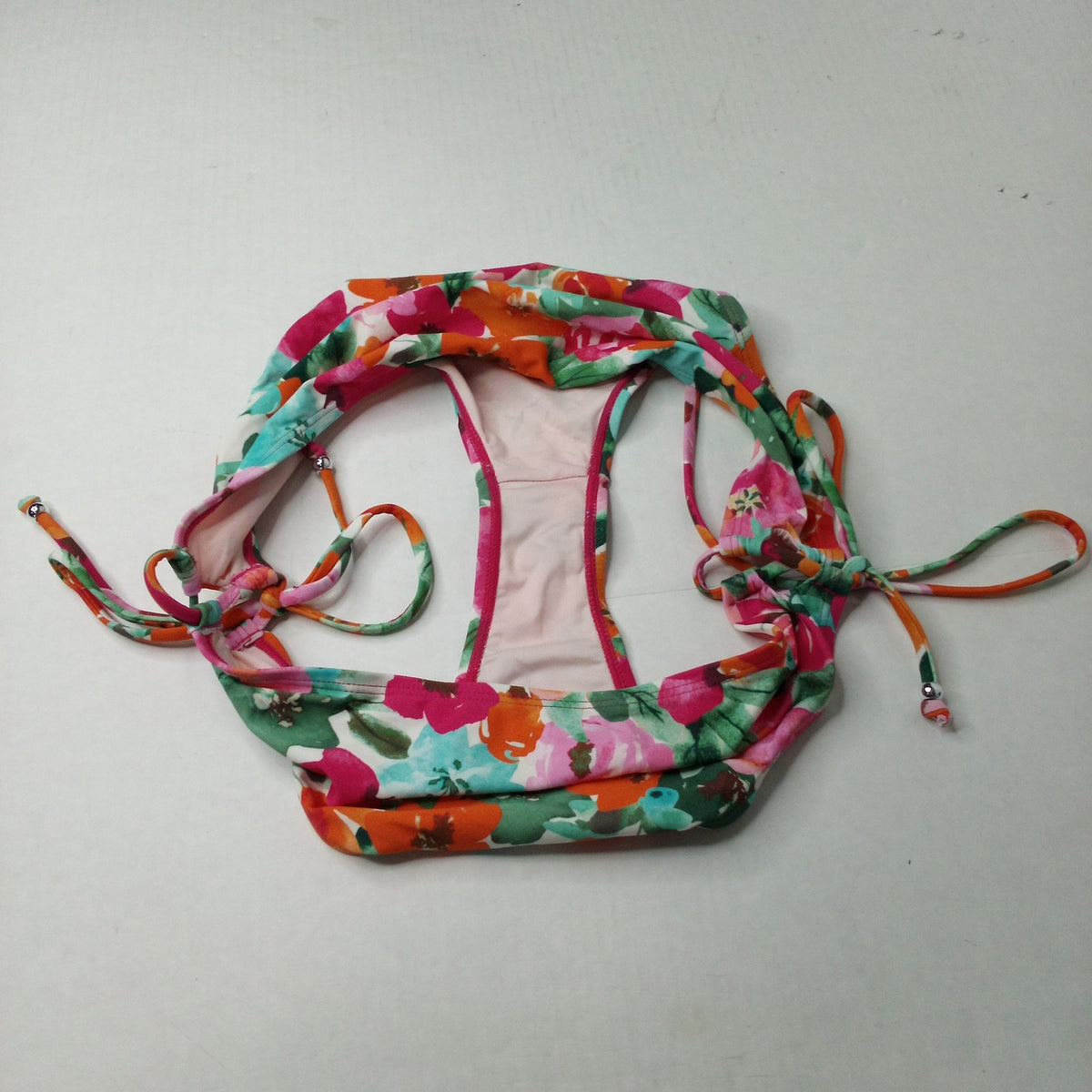 Women's Watercolor Floral Side-Tie Bikini Bottom XL Multicolor Pink Swimwear