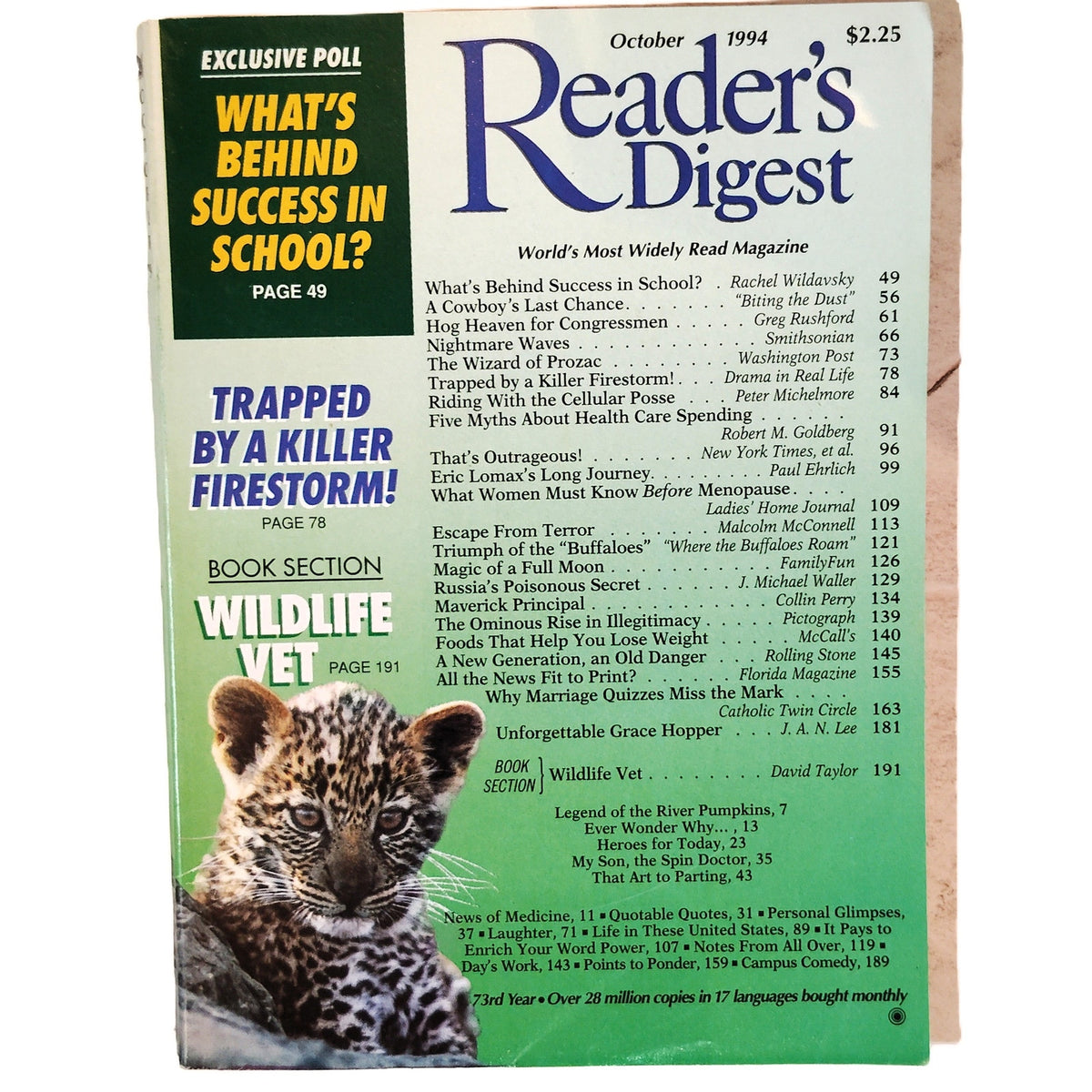 Reader's Digest Magazine October 1994 Vintage 73rd Year Issue Collectible
