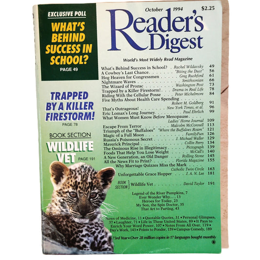 Reader's Digest Magazine October 1994 Vintage 73rd Year Issue Collectible
