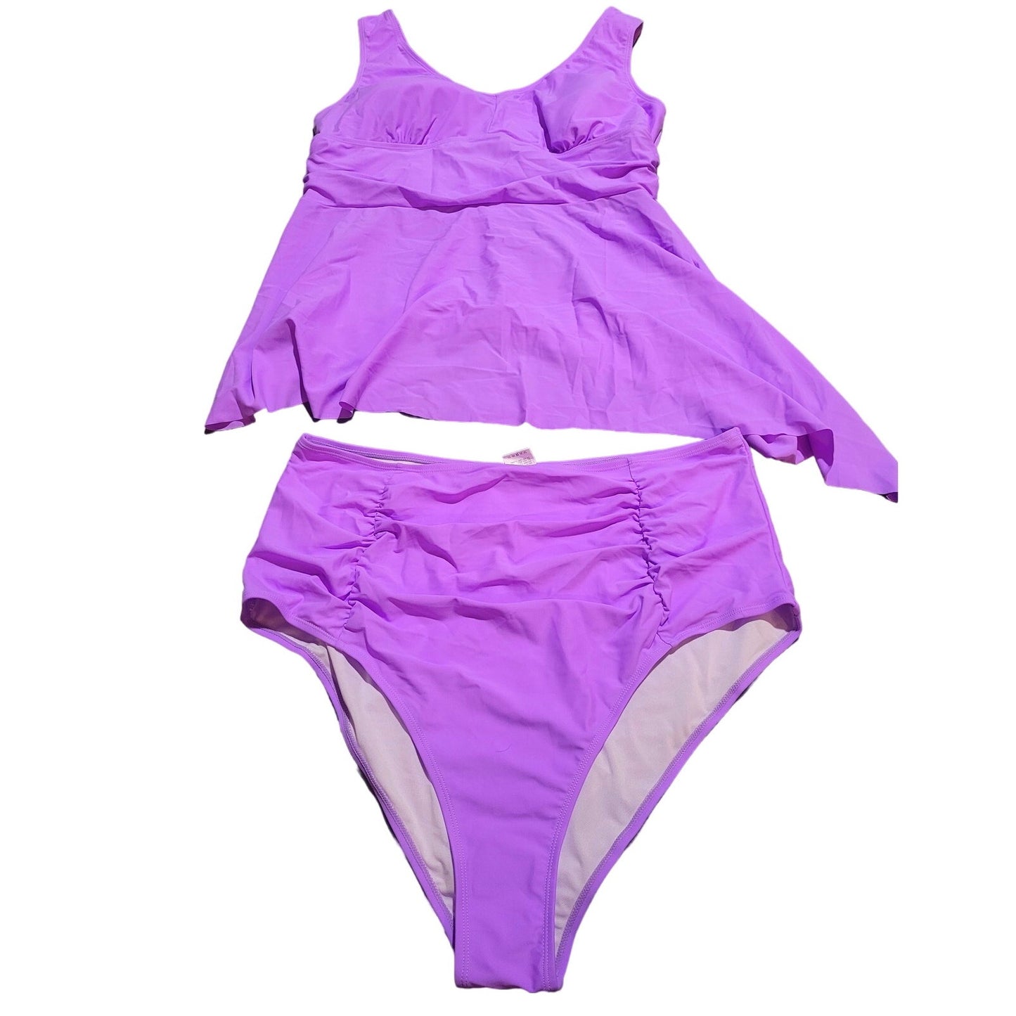 Sovoyontee Two Piece Tankini Flowy Swim Dress Tummy Control w/ Shorts Purple 4XL