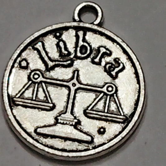 Libra Zodiac Charm Engraved Scale Symbol 5/8" Silver‑Tone Pendant