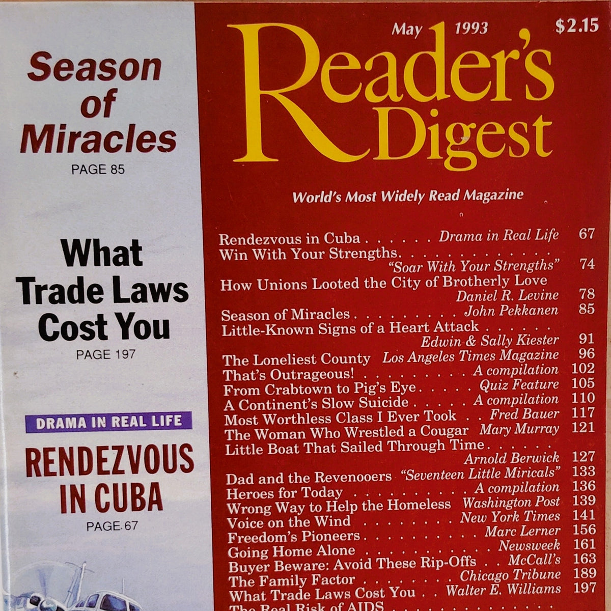 Reader's Digest May 1993 Vintage Magazine Cuba Feature Back Issue
