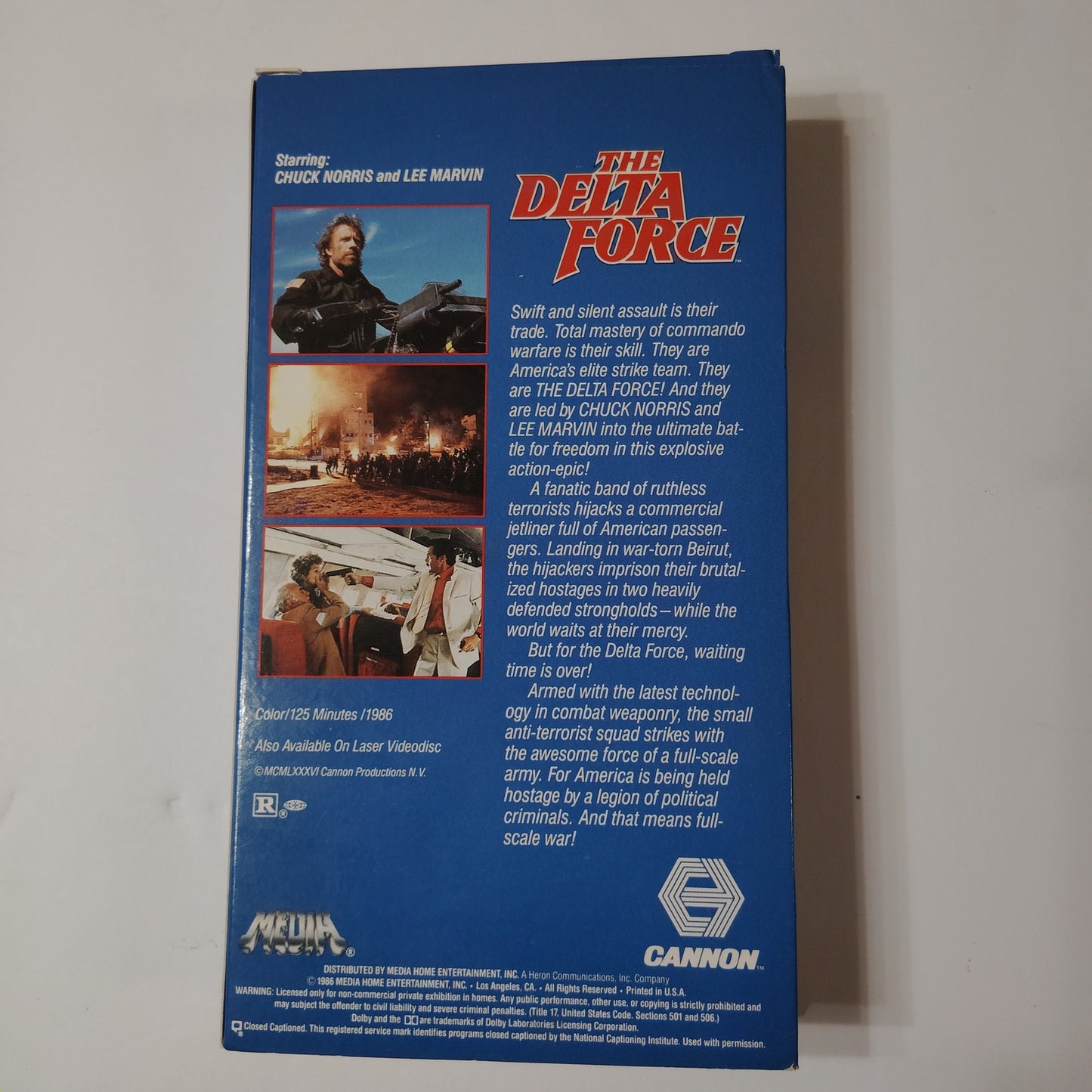 The Delta Force VHS 1986 Chuck Norris Lee Marvin Cannon/MGM Action Thriller